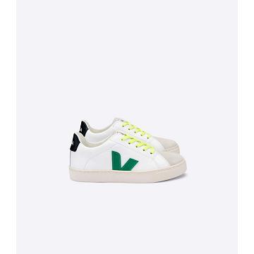 Veja ESPLAR LEATHER Kids' Sneakers White/Green/Black | CA 820NWY